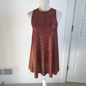 Want and Need Burnt Orange and Gold Mini Swing Dress- XS